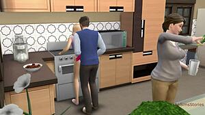 Wideo z Hentai: Macocha przyłapuje swojego męża i pasierbice na kuchennej przygodzie