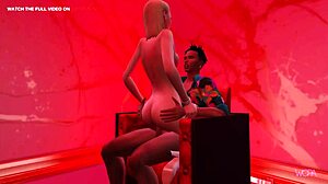 Animação 3D de um encontro erótico de strippers com um cliente e seu parceiro
