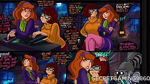 Daphnes vášnivě olizuje Velmas těsnou díru v lesbickém setkání s Halloweenovou tématikou
