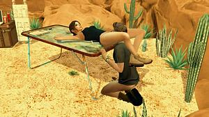 Paródia de Tomb Raider em Sims 4 com falos egípcios do destino
