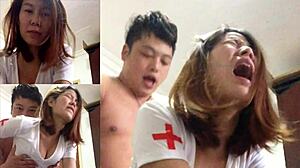Čínska zdravotná sestra s veľkými prsiami sa zapája do mimomanželskej aféry